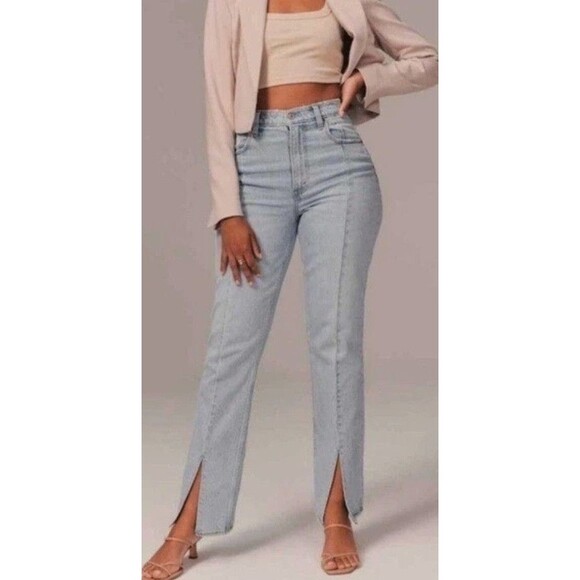 Abercrombie & Fitch 90s Ultra High Rise Straight Split Hem Jeans Womens 26/2 S - Picture 2 of 12